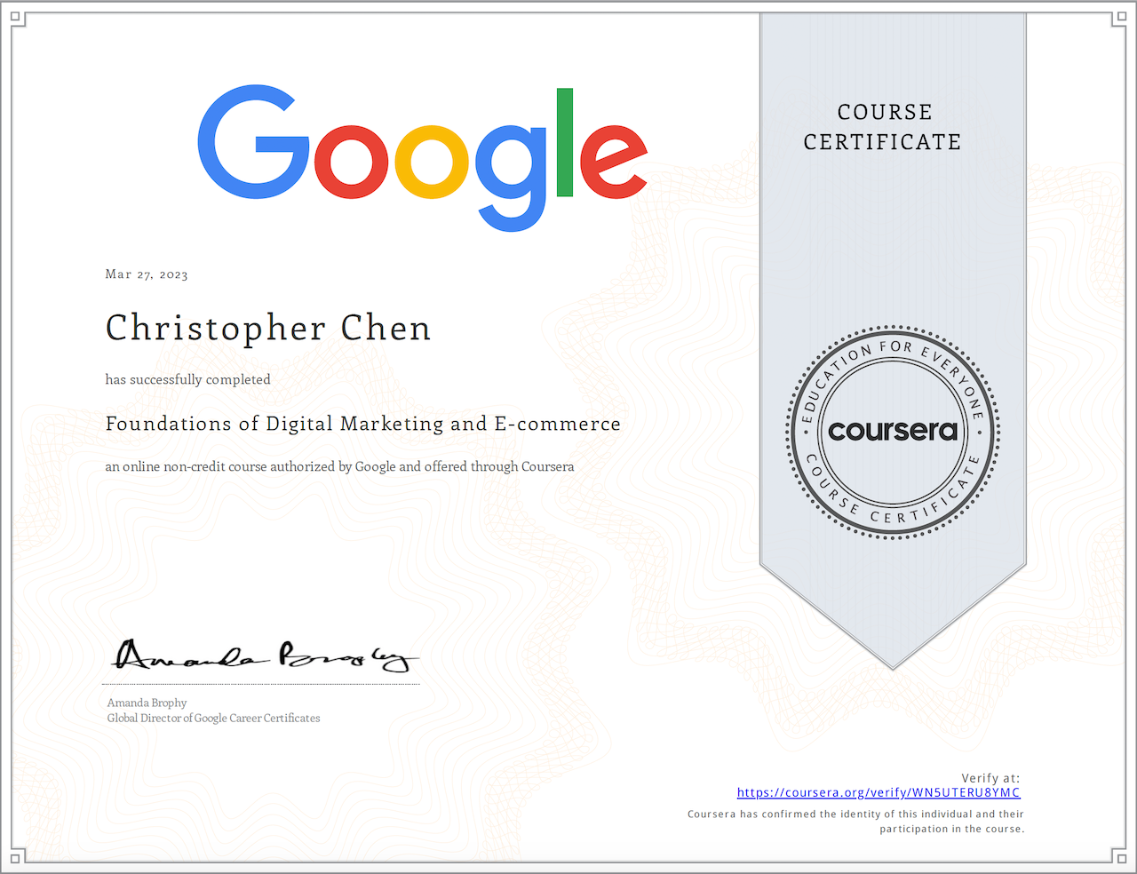 certificate in digital marketing from Google