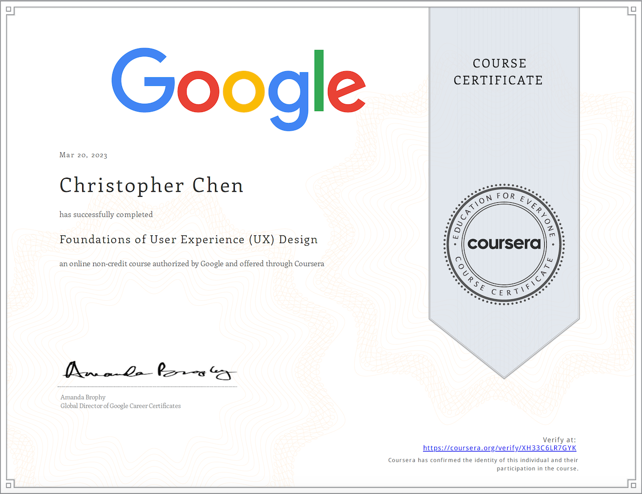 certificate in UX design from Google