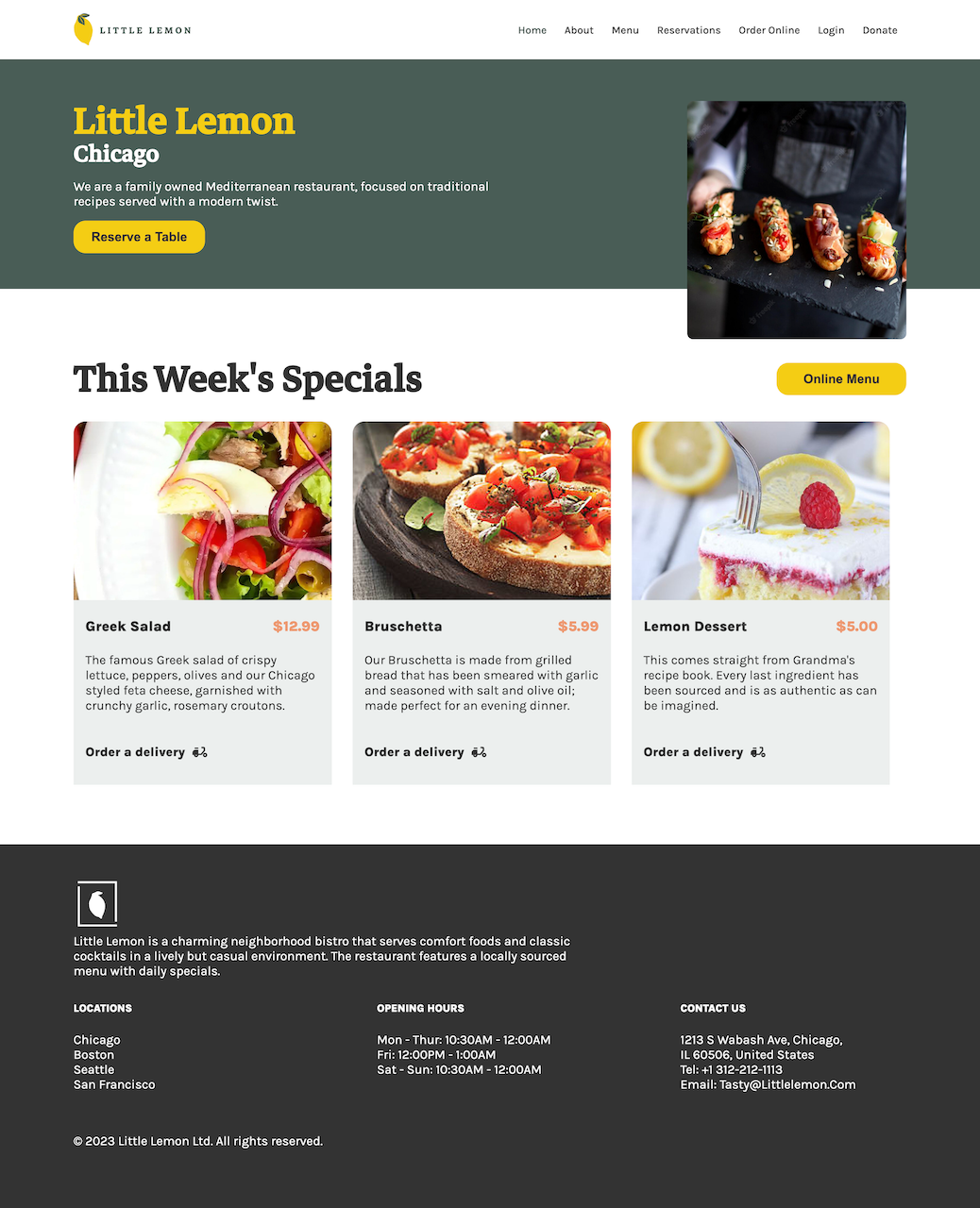 restaurant homepage