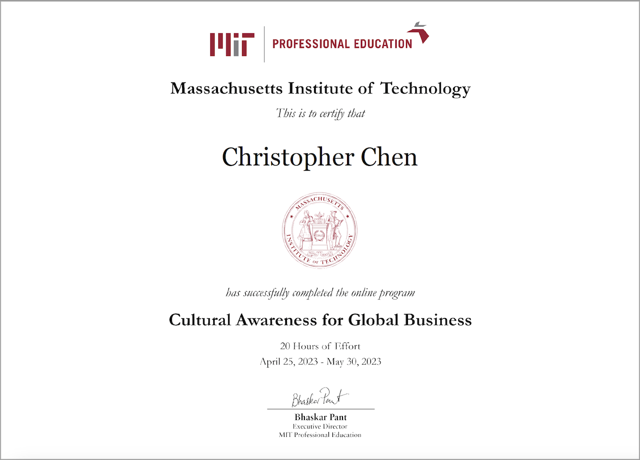 certificate in cultural awareness from MIT